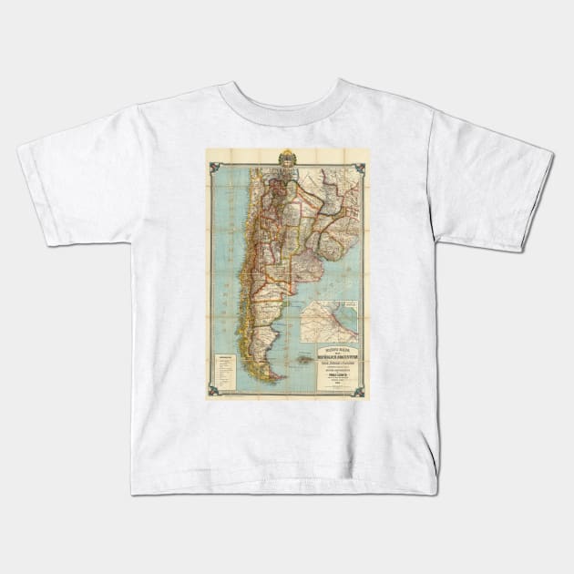 Vintage Map of Lower South America (1914) Kids T-Shirt by Bravuramedia